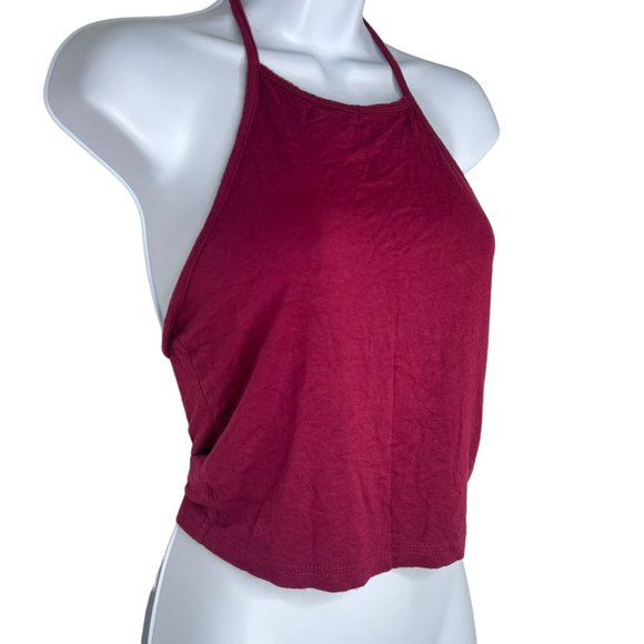 Shein Maroon  Halter Crop Top Tie Back Solid Women's Size Small - Picture 2 of 7